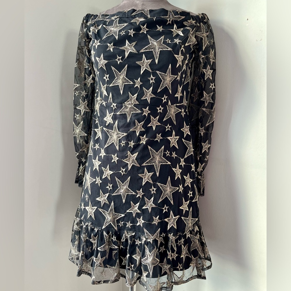 Sam Edelman Metallic Gold Star Print Party Dress Elasticized Versatile
